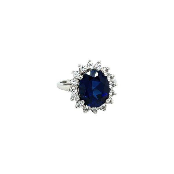 10K White Gold 5ct Lab Grown Blue Sapphire & .75ct White Sapphires Ring Size 7