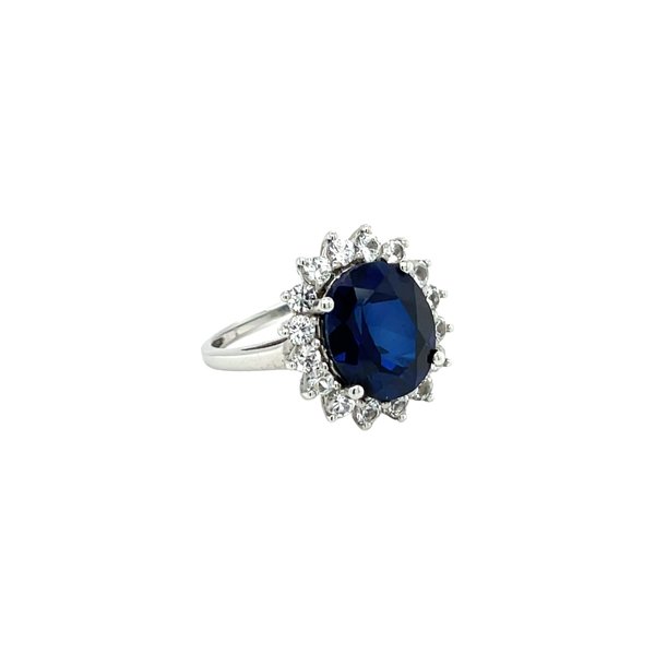 10K White Gold 5ct Lab Grown Blue Sapphire & .75ct White Sapphires Ring Size 7