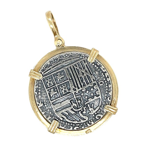 14K Yellow Gold and Sterling Silver Replica Atocha Coin Pendant