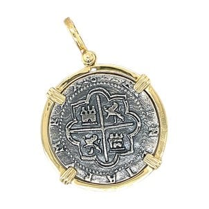 14K Yellow Gold/Sterling Silver Replica Atocha Coin Pendant