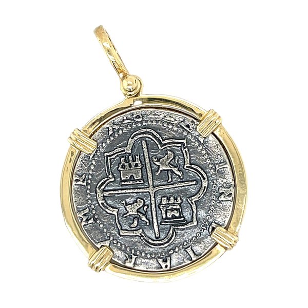 14K Yellow Gold and Sterling Silver Replica Atocha Coin Pendant