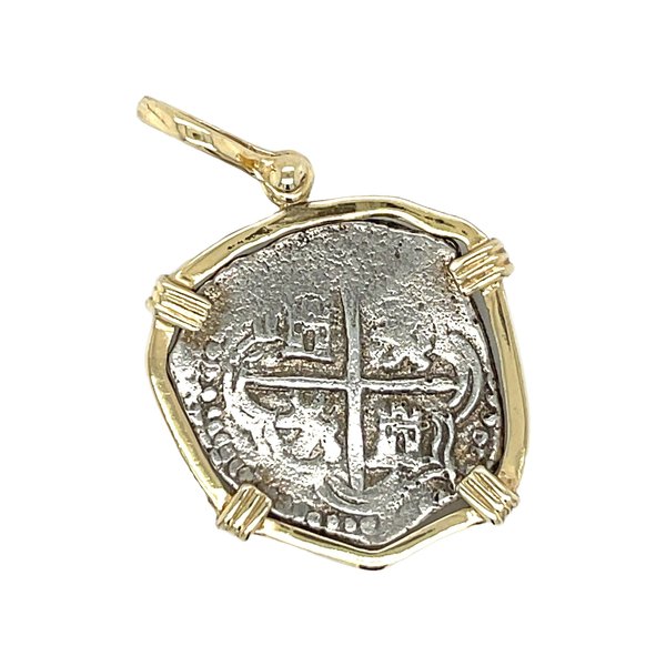 14K Yellow Gold and Sterling Silver Replica Atocha Coin Pendant