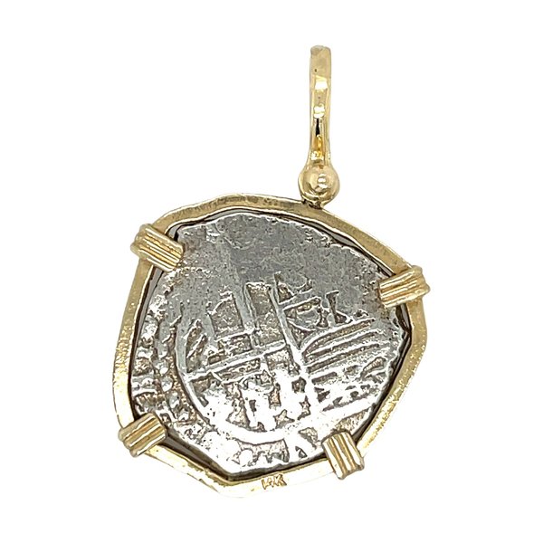 14K Yellow Gold and Sterling Silver Replica Atocha Coin Pendant