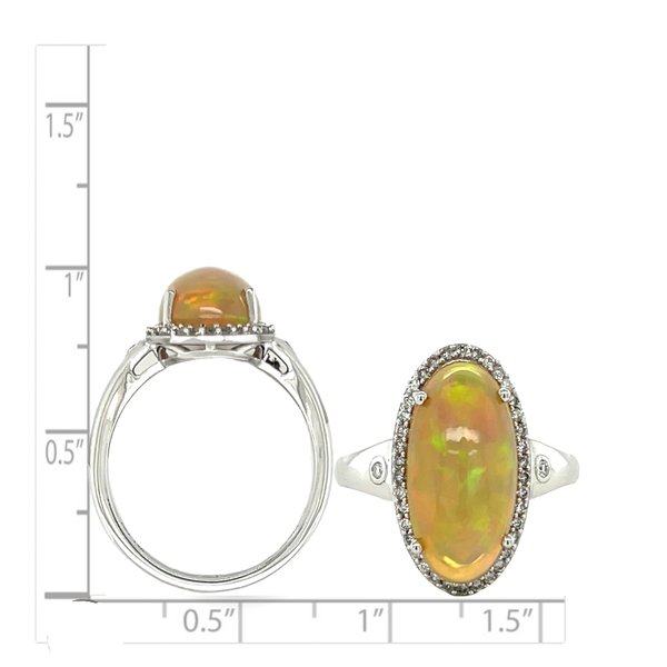 14K White Gold 4.13ct Oval Ethiopian Opal & .23ct Diamond Ring Size 7