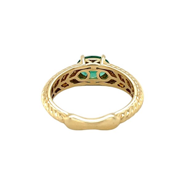 14K Yellow Gold 1.43ct Oval Emerald & .04ct Diamond Herringbone Ring Size 7