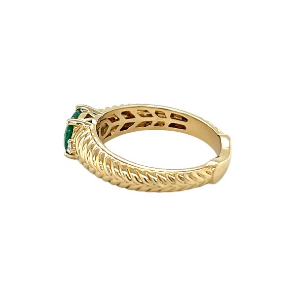 14K Yellow Gold 1.43ct Oval Emerald & .04ct Diamond Herringbone Ring Size 7