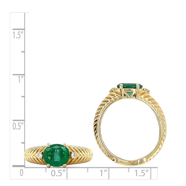 14KY 1.43ct Oval Emerald & .04ct Dia Herringbone Ring Sz 7 - Gold