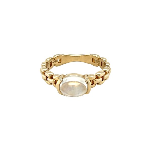 14K Yellow Gold 1.82ct Oval Rainbow Moonstone Ring Size 7