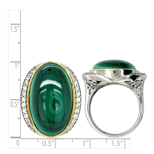 Sterling Silver/Gold Plated Oval Malachite & Cubic Zirconia Ring Size 7