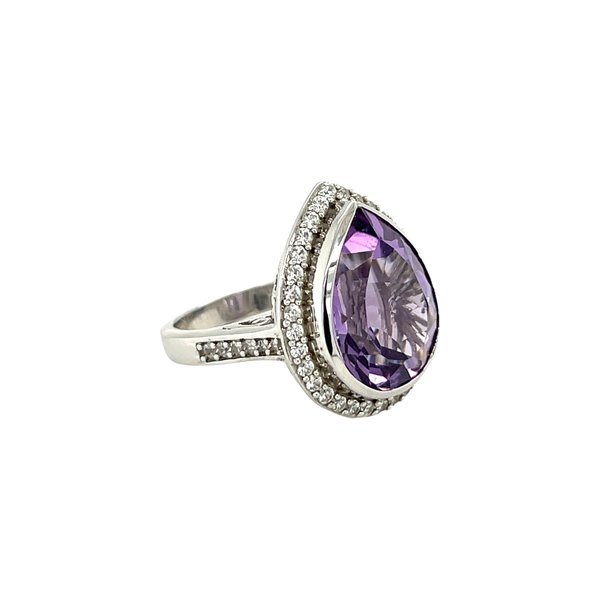 Sterling Silver 13ct Pear Amethyst & Cubic Zirconia Ring Size 5