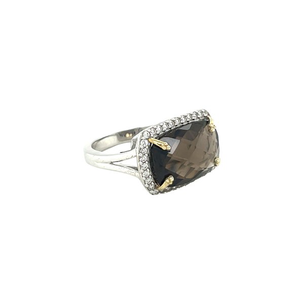 Sterling Silver/Gold Plated Smoky Quartz & Cubic Zirconia Ring Size 7