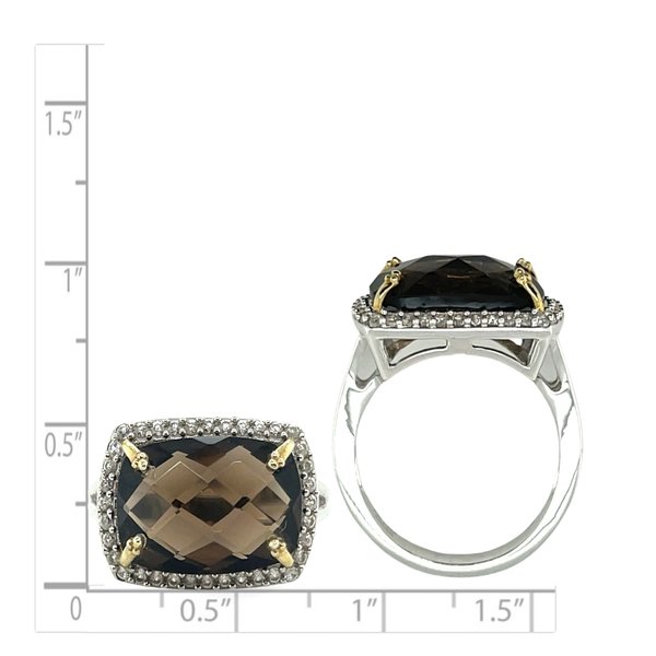 Sterling Silver/Gold Plated Smoky Quartz & Cubic Zirconia Ring Size 7