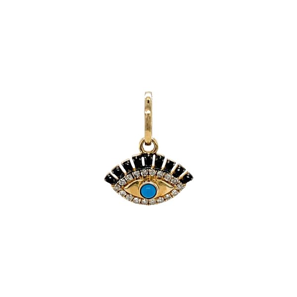 14K Yellow Gold Diamond,  Sapphire & Turquoise Evil Eye Pendant