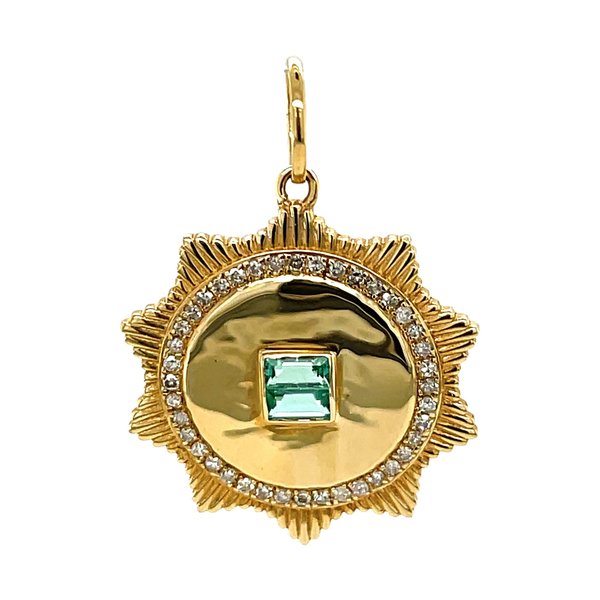 14K Yellow Gold .23ct Diamond & .24ct Emerald Starburst Pendant