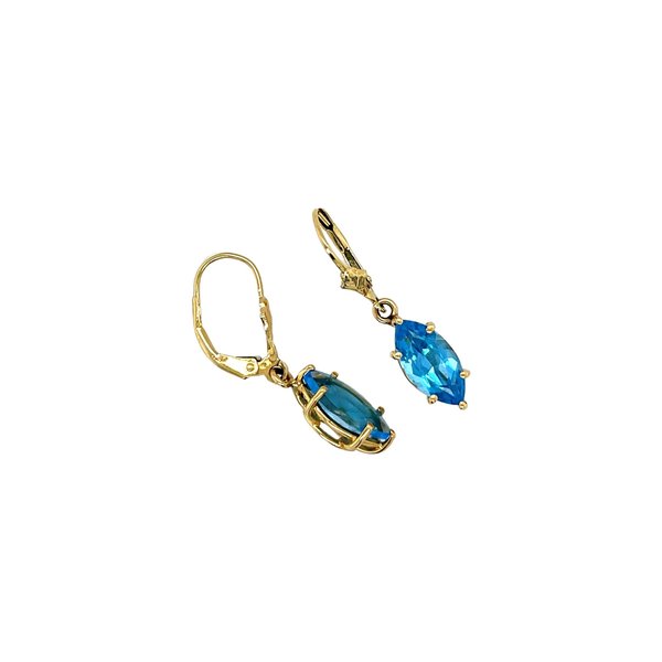 14K Yellow Gold 1960's 2.66ct Marquise Blue Topaz Dangle Estate Earrings