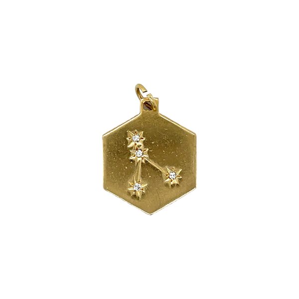 14K Yellow Gold Estate .08ct Diamond Cancer Zodiac Hexagon Charm