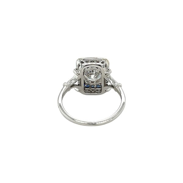 14K White Gold 2ct Rd Moissanite Sapphire & Diamond Art Deco Ring Size 6.5