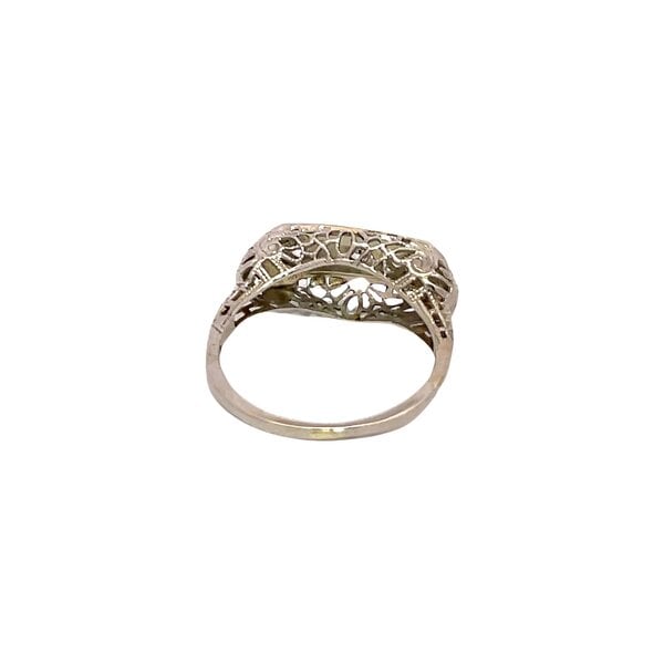 18K White Gold 1930's .15ct Diamond 3-Stone Deco Filigree Ring Size 5.5