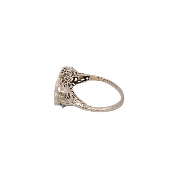 18K White Gold 1930's .15ct Diamond 3-Stone Deco Filigree Ring Size 5.5