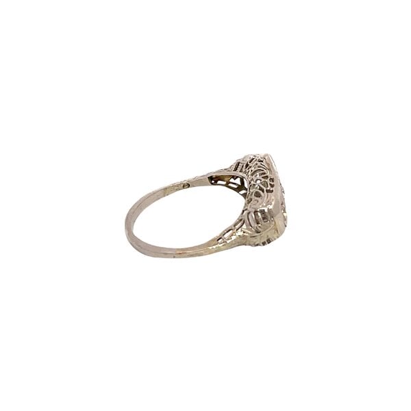 18K White Gold 1930's .15ct Diamond 3-Stone Deco Filigree Ring Size 5.5