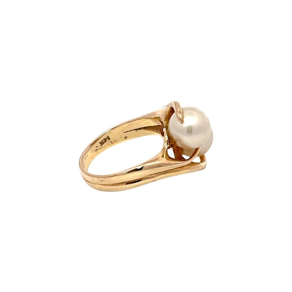 14K Yellow Gold 1960's Double 8-8.5mm Akoya Pearls Modernist Style Ring Sz 8.25