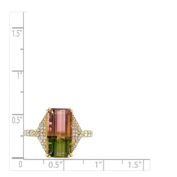 14K Yellow Gold 4.25ct Watermelon Tourmaline & .32ct Diamond Ring Size 6.25