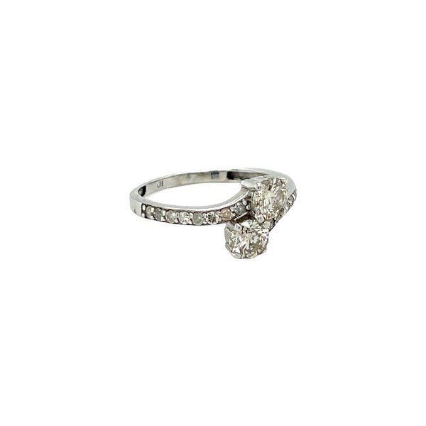 14K White Gold 1960's 1.21ct Diamond Bypass Ring Size 7