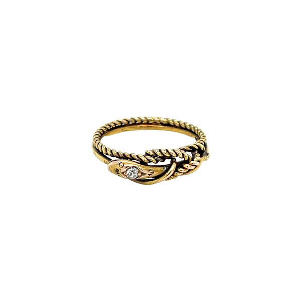14K Yellow Gold 1850-1910 .06ct Diamond Snake Ring Size 6.5