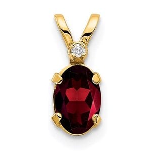 14K Yellow Gold .60ct Oval Garnet & .08ct Diamond Pendant