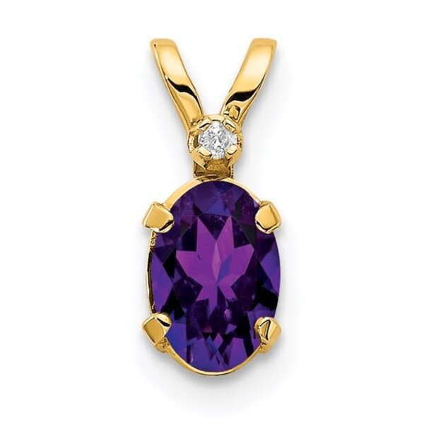 14K Yellow Gold .42ct Oval Amethyst & .08ct Diamond Pendant