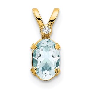 14K Yellow Gold .43ct Oval Aquamarine & .08ct Diamond Pendant