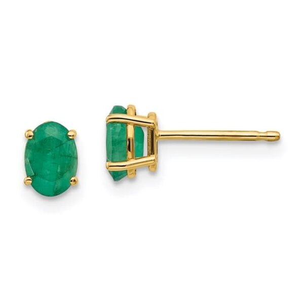 14K Yellow Gold .50ct Oval Emerald Post Earrings