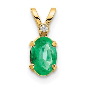14KY .50ct Oval Emerald & .08ct Dia Pendant
