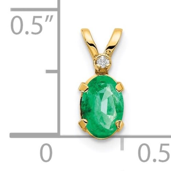 14K Yellow Gold .50ct Oval Emerald & .08ct Diamond Pendant