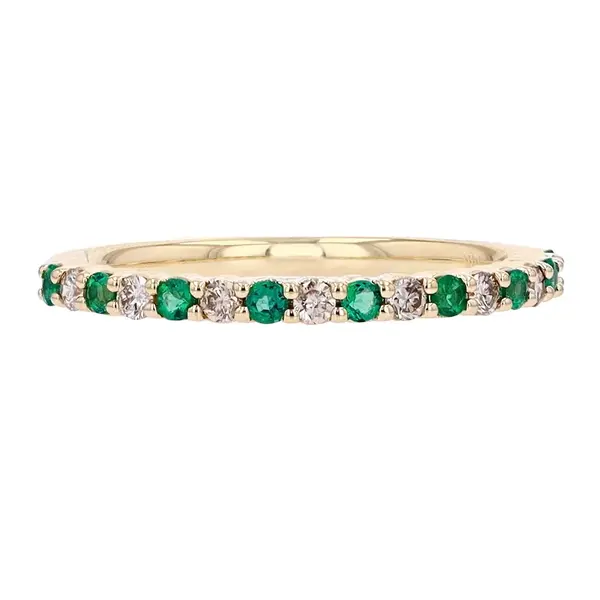 14K Yellow Gold .17ct Diamond & .25ct Emerald Stackable Band Size 6.5