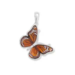 Sterling Silver Hand Carved Amber Butterfly Pendant