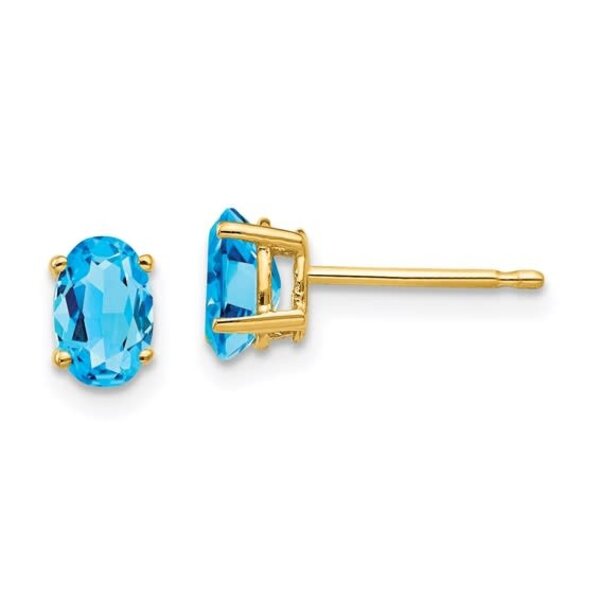 14K Yellow Gold .70ct Oval Blue Topaz Post Earrings