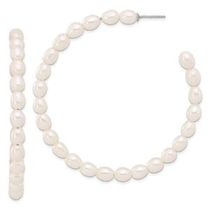 Sterling Silver Rice Freshwater Pearl Hoops 60MM
