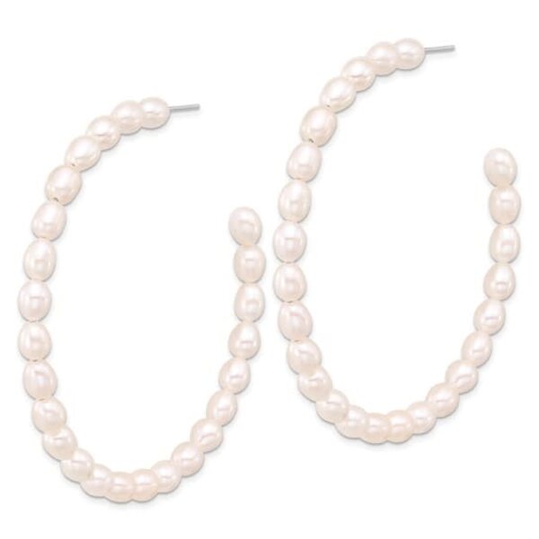 Sterling Silver Charleston Rice Freshwater Pearl Hoops 60MM