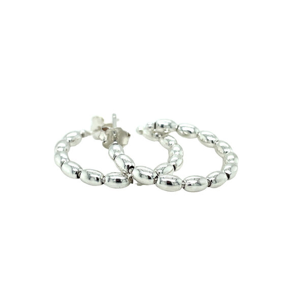 Sterling Silver Medium 25mm Charleston Rice Bead Hoop Earrings