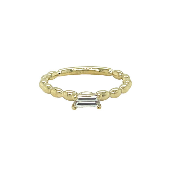 14K Yellow Gold Gold Creations Charleston Rice Bead Stackable .26ct Baguette Lab Diamond East To West Ring Size 7