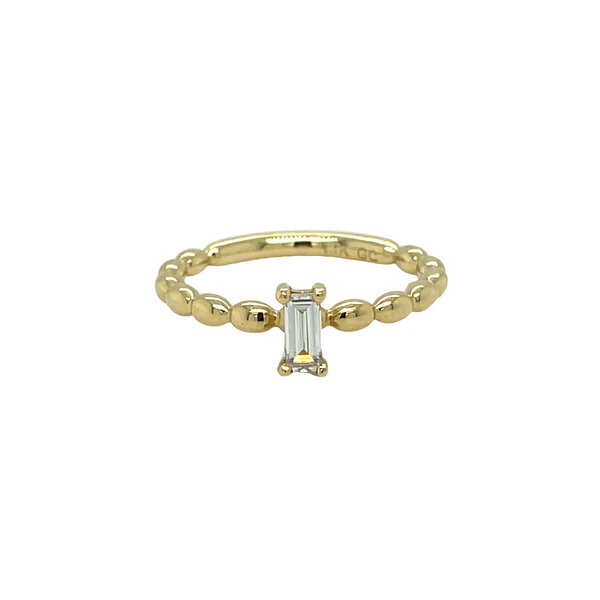 14K Yellow Gold Gold Creations Charleston Rice Bead Stackable .26ct Baguette Lab Diamond Ring Size
