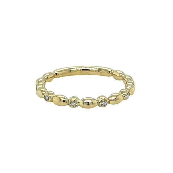 14K Yellow Gold Gold Creations Charleston Rice Bead Stackable .05ct Bezel Lab Diamond Ring Size 7