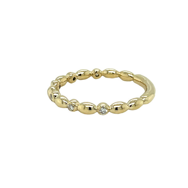 14K Yellow Gold Gold Creations Charleston Rice Bead Stackable .05ct Bezel Lab Diamond Ring Size 7