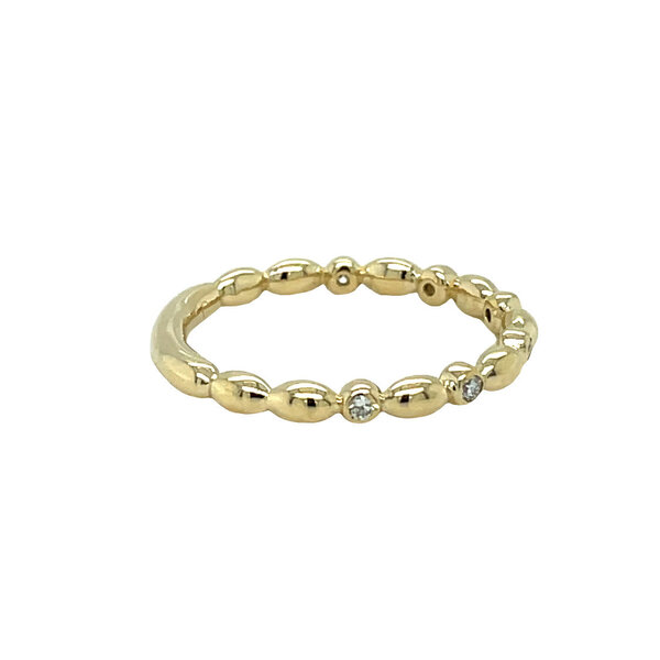 14K Yellow Gold Gold Creations Charleston Rice Bead Stackable .05ct Bezel Lab Diamond Ring Size 7
