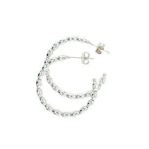 Sterling Silver Medium 30mm Rice Bead Hoops