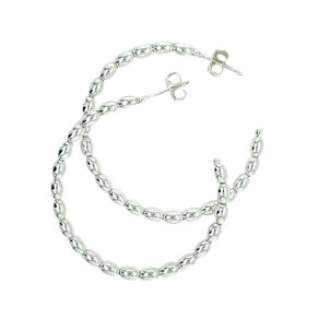 Sterling Silver Medium 40mm Rice Bead Hoops