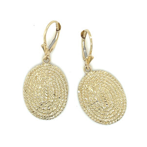 14K Yellow Gold Oval Diamond Cut Sweetgrass Lever Earrings Medium