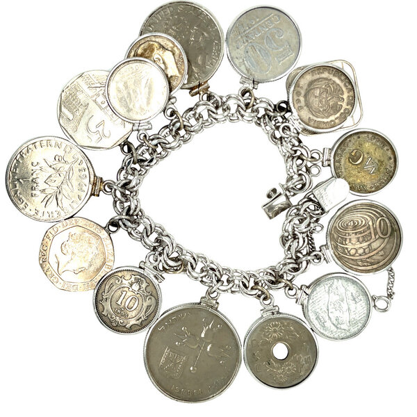 Gold-Layered Foreign Coins Charm Bracelet Coin Jewelry | Signals