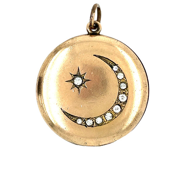 Rosy Gold Filled 1900-1910 Star & Moon Glass Stone Locket